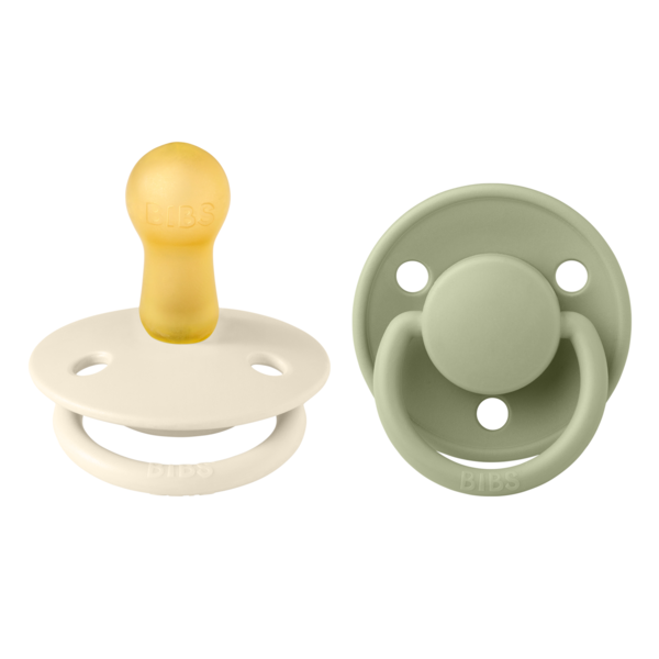 Bibs 2 suzete latex tip cherry De Lux 6-18 luni Ivory/Sage