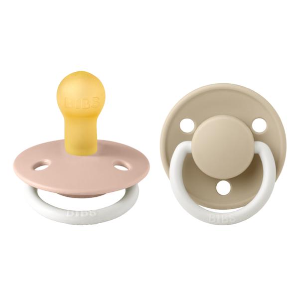 Bibs 2 suzete latex tip cherry De Lux Night 0-3 ani, Blush/Vanilla