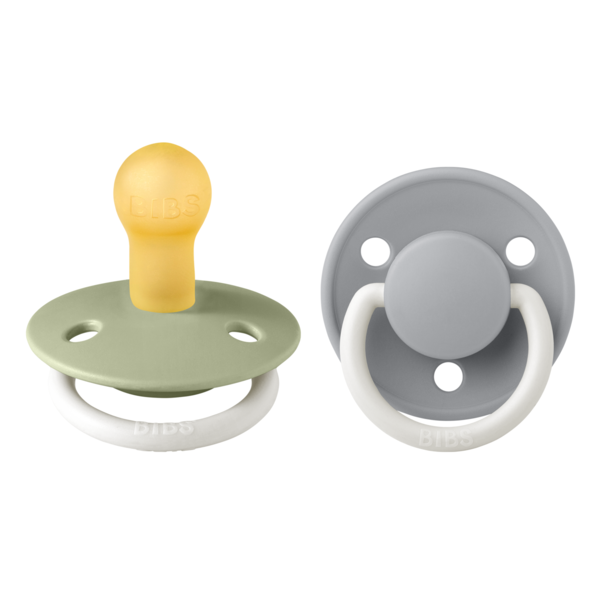 Bibs 2 suzete latex tip cherry De Lux Night 0-3 ani, Sage/Cloud