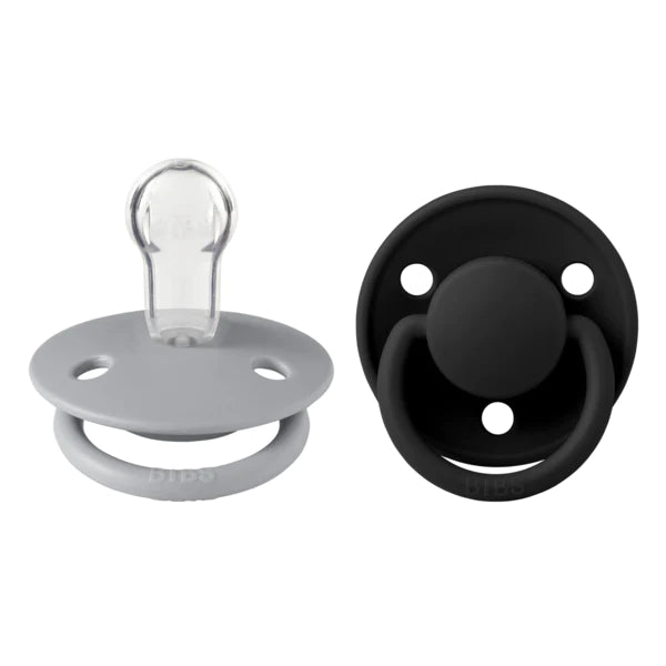 Bibs 2 suzete silicon tip cherry De Lux 0-3 ani, Cloud/Black