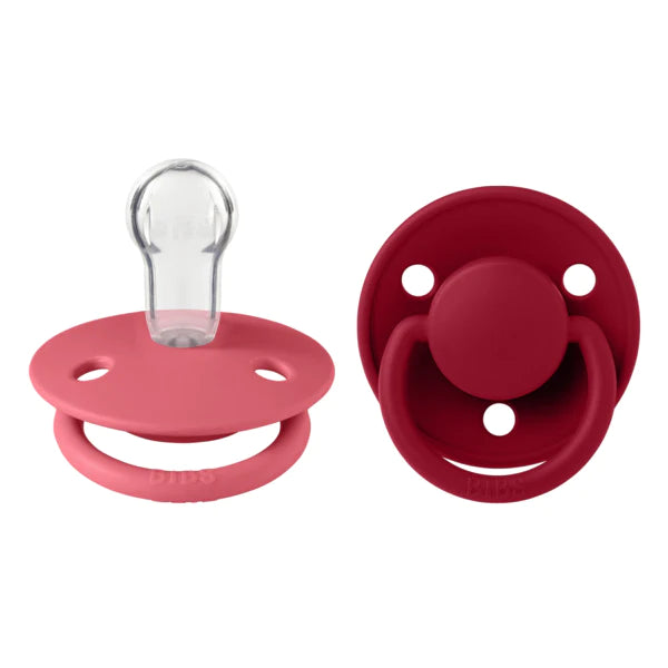 Bibs 2 suzete silicon tip cherry De Lux 0-3 ani, Coral/Ruby