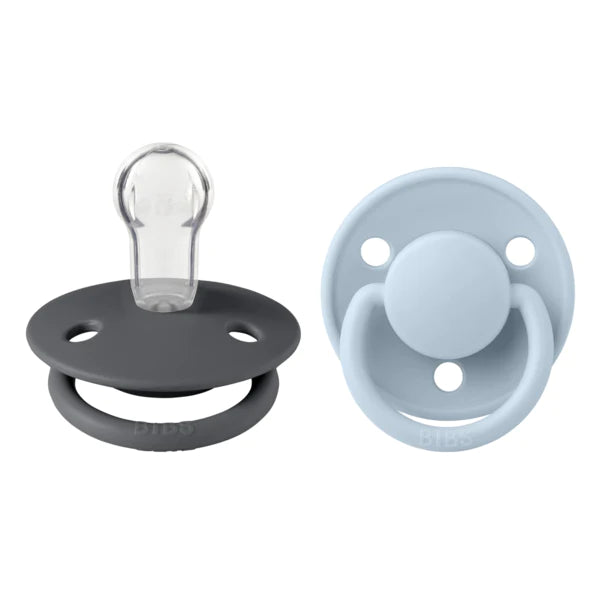 Bibs 2 suzete silicon tip cherry De Lux 0-3 ani, Iron/Baby Blue