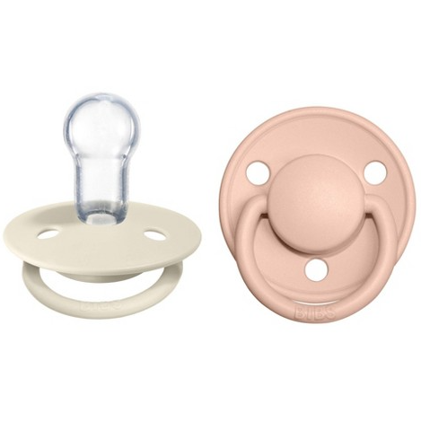 Bibs 2 suzete silicon tip cherry De Lux 0-3 ani, Ivory/Blush