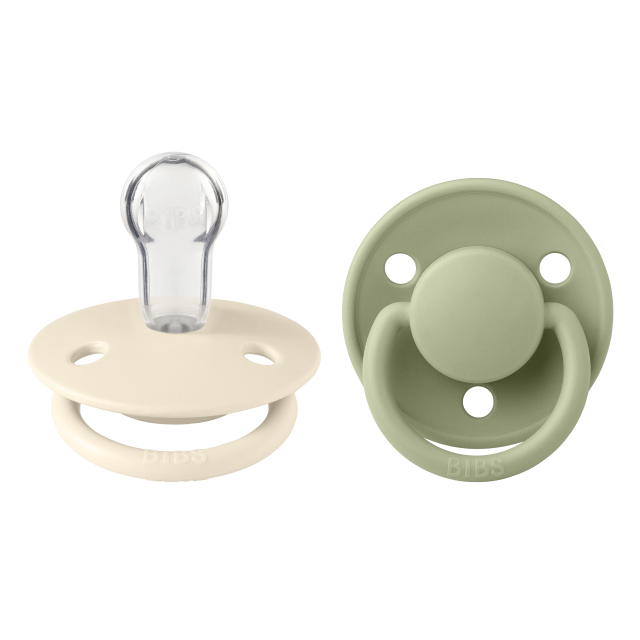 Bibs 2 suzete silicon tip cherry De Lux 0-3 ani, Ivory/Sage