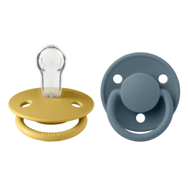 Bibs 2 suzete silicon tip cherry De Lux 0-3 ani, Mustard/Petrol