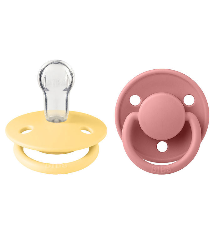 Bibs 2 suzete silicon tip cherry De Lux 0-3 ani, Pale Butter/Dusty Pink