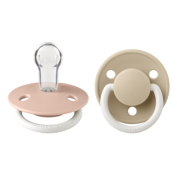 Bibs 2 suzete silicon tip cherry De Lux Night 0-3 ani, , Blush/Vanilla