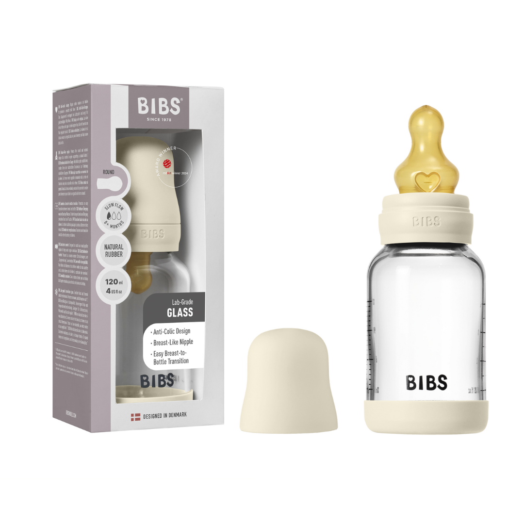 Bibs biberon sticla anticolici 120 ml cu teina latex flux lent 0m+ Ivory