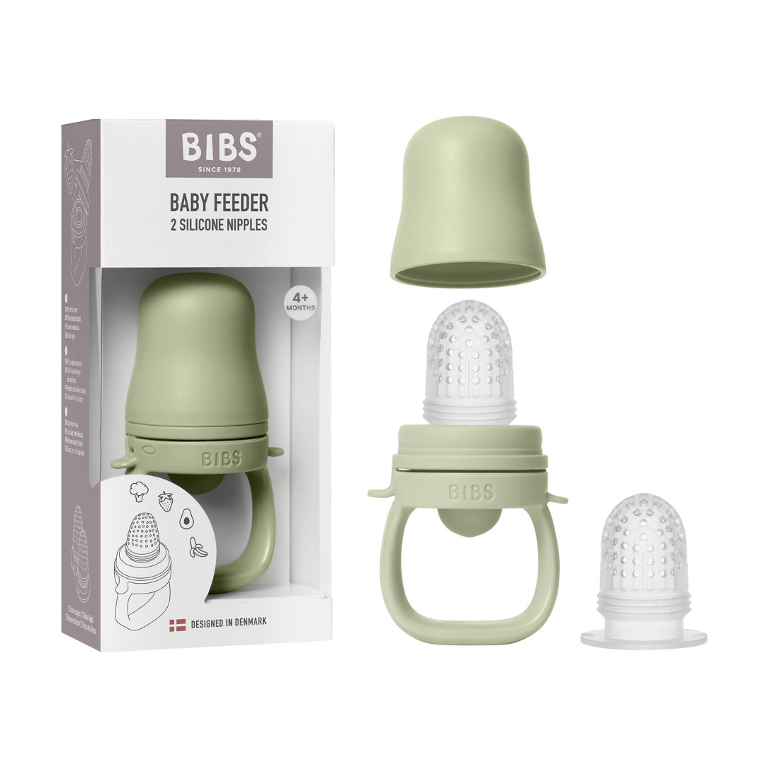 Bibs dispozitiv de hranire Baby Feeder cu 2 tetine din silicon 4m+ Sage