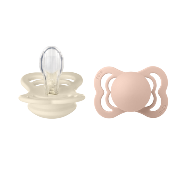 Bibs suzeta silicon plata Supreme Collection 0-6 luni, 2 buc Ivory/Blush