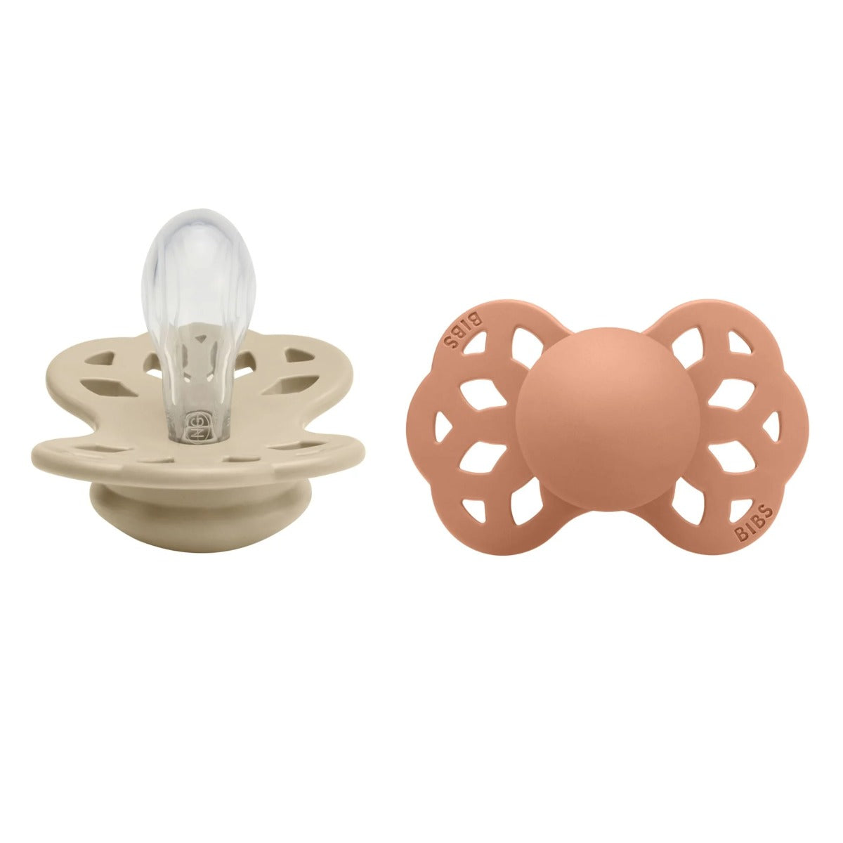 Bibs suzeta silicon simetrica INFINITY 0-6 luni 2 buc, Vanilla/Peach Imagine principală a produsului
