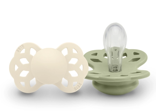Bibs suzeta silicon simetrica INFINITY 0-6 luni 2 buc, Ivory/Sage