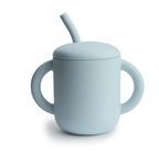Mushie  canita cu capac, maner si pai 6m+ Powder Blue