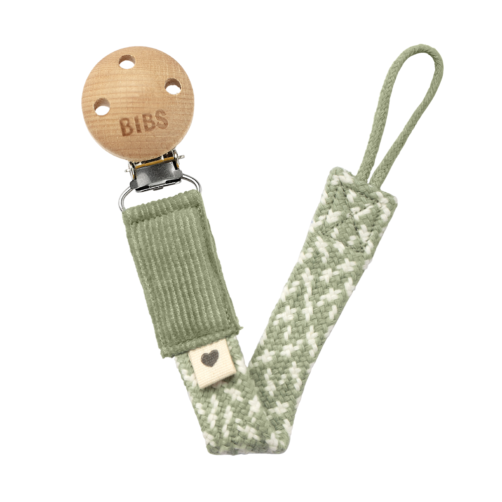 Bibs lant suzeta Paci Braid 0m+, Sage-Ivory 01