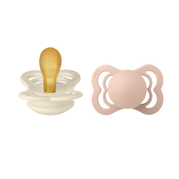 Bibs suzeta latex plata Supreme Collection 0-6 luni, 2 buc Ivory/Blush
