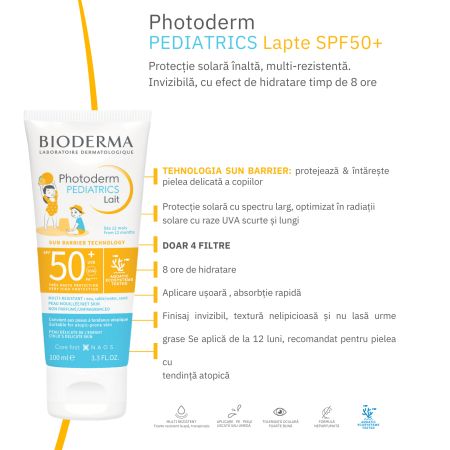 Bioderma lapte de corp copii SPF 50+ Photoderm Pediatrics 0m+ 100 ml Imagine secundară a produsului