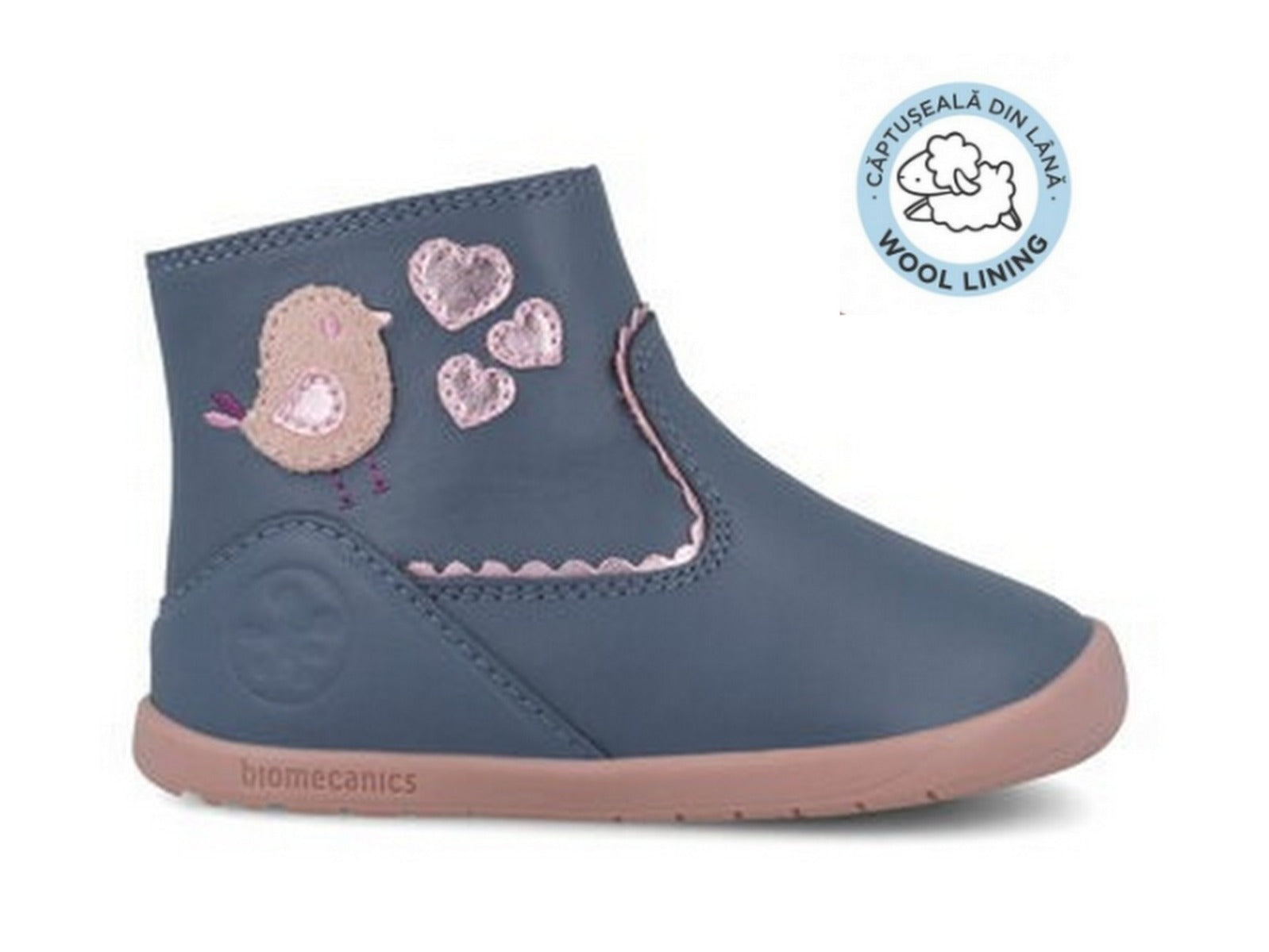 Biomecanics cizme fete captusite Barefoot 19-25 Sauvage Petrol cu pasare