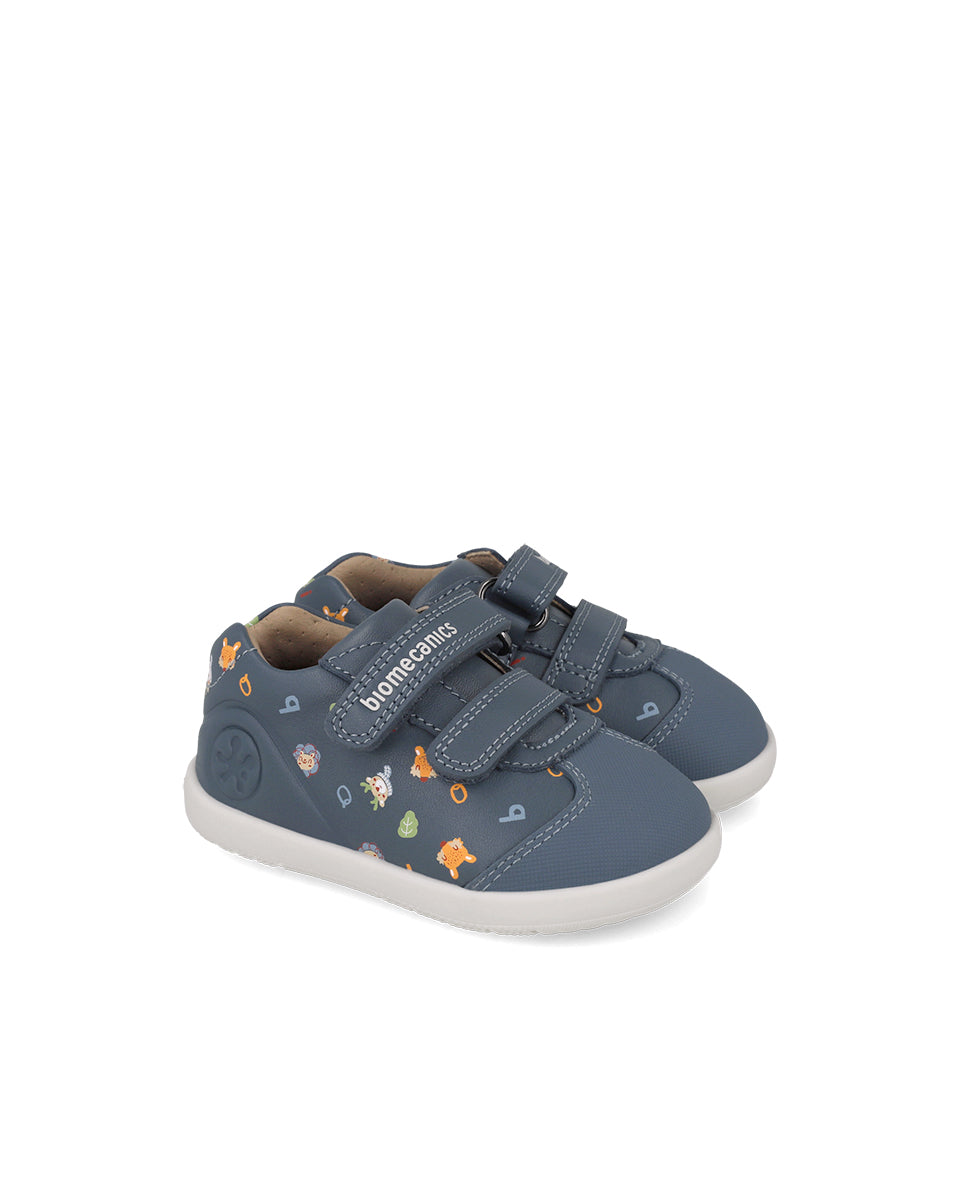 Biomecanics pantofi baieti Barefoot 19-26 Sauvage Petrol cu animale
