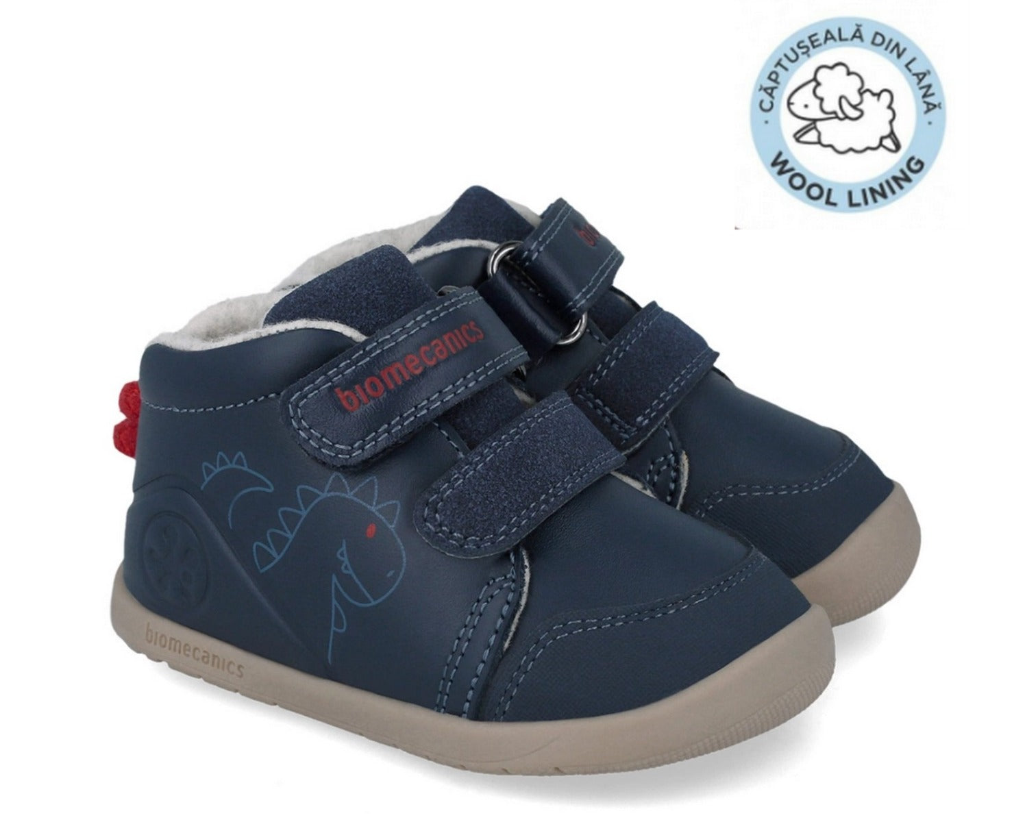 Biomecanics pantofi baieti captusiti Barefoot 24-26 Sauvage Ocean cu dino