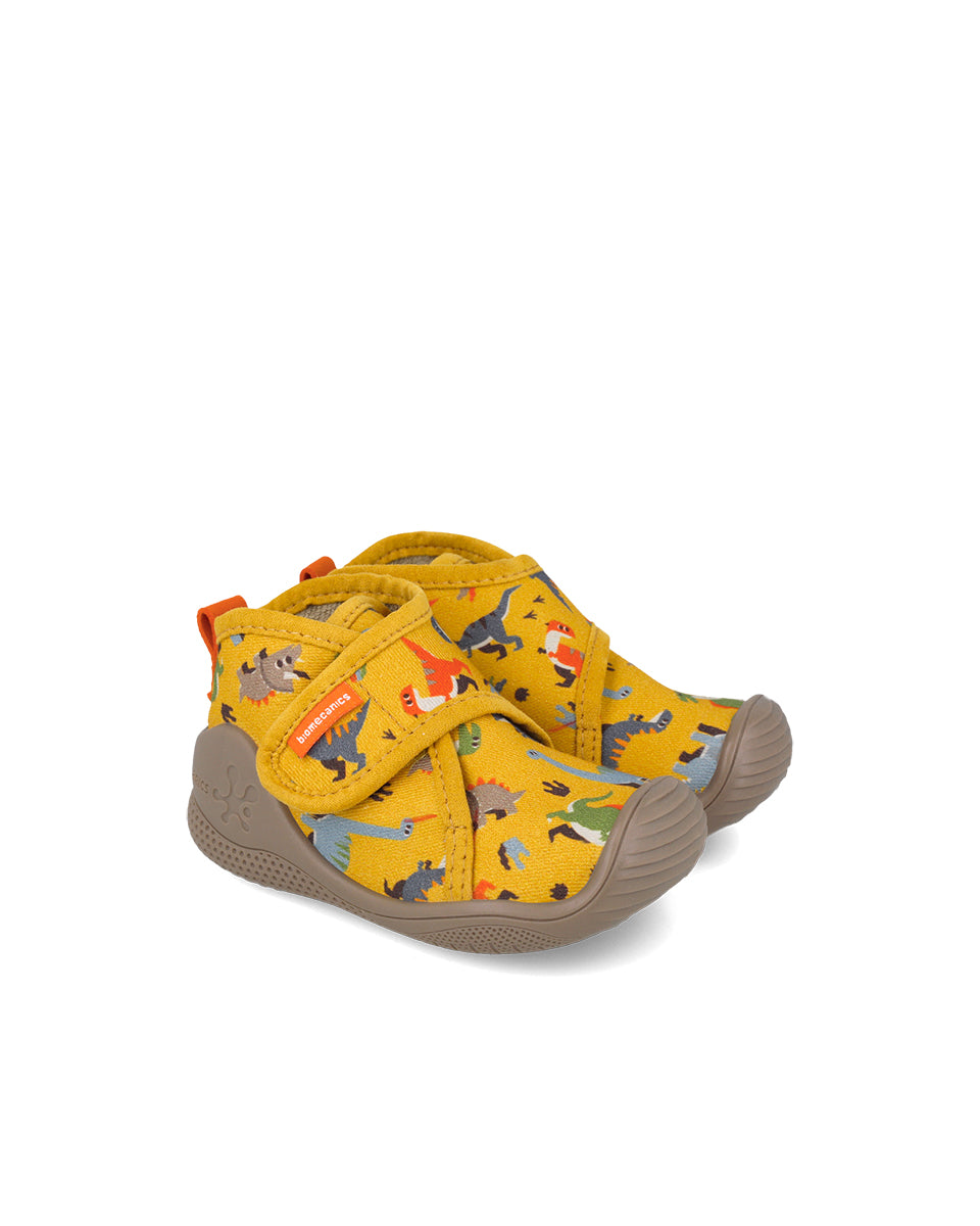 Biomecanics pantofi baieti de interior 18-24 Gabardina Mostaza cu dino