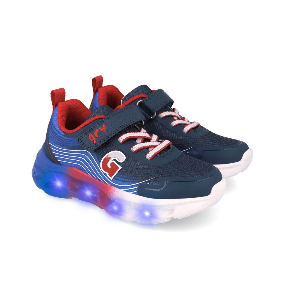 Garvalin Biomecanics pantofi baieti sport cu LED 24-34 Mat Azul Y Rojo