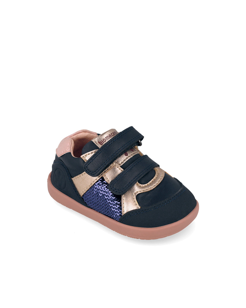Biomecanics pantofi fete Barefoot 19-26 Sauvage Ocean cu paiete