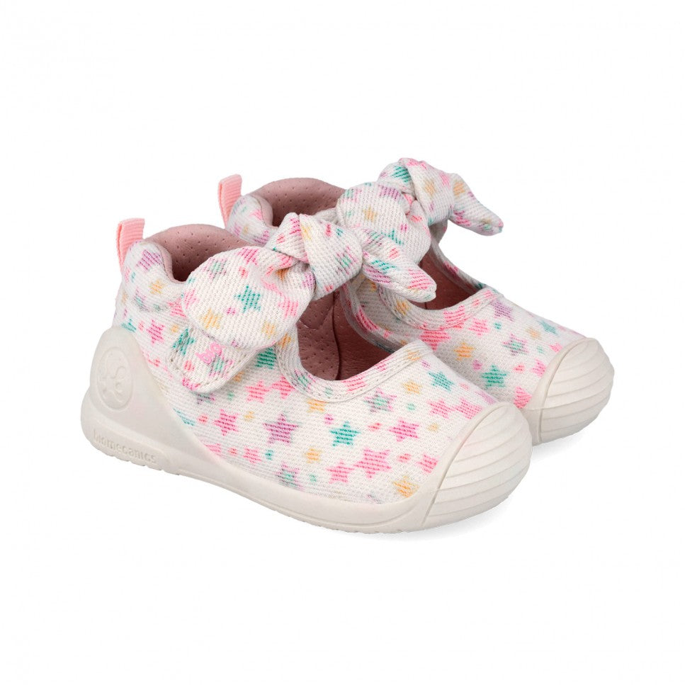 Biomecanics pantofi fete decupati din panza canvas First Steps 19-24 Lurex Blanco cu stelute Imagine principală a produsului