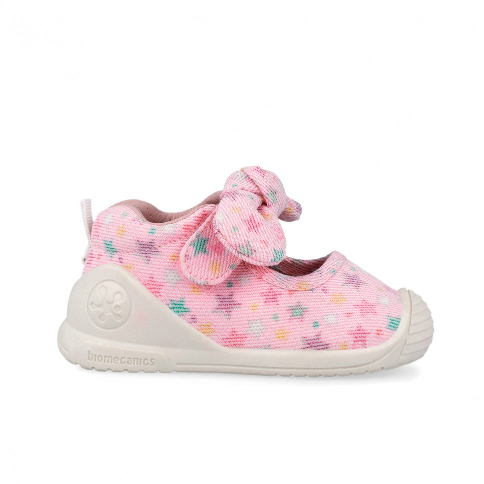 Biomecanics pantofi fete decupati din panza canvas First Steps 19-24 Lurex Rosa cu stelute