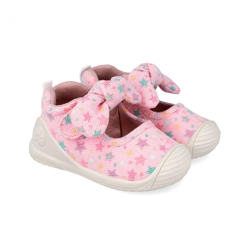 Biomecanics pantofi fete decupati din panza canvas First Steps 19-24 Lurex Rosa cu stelute Imagine principală a produsului