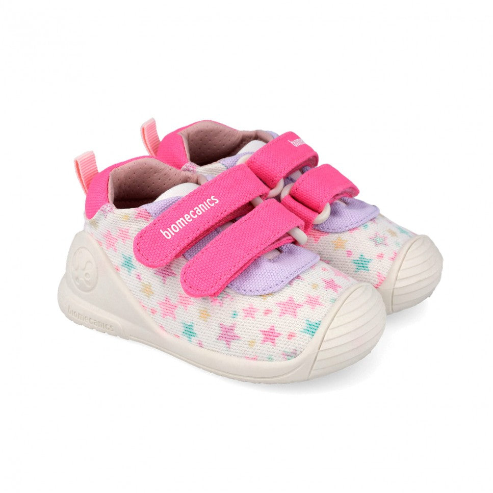 Biomecanics pantofi fete din panza canvas First Steps 18-24 Lurex Blanco cu stelute Imagine principală a produsului