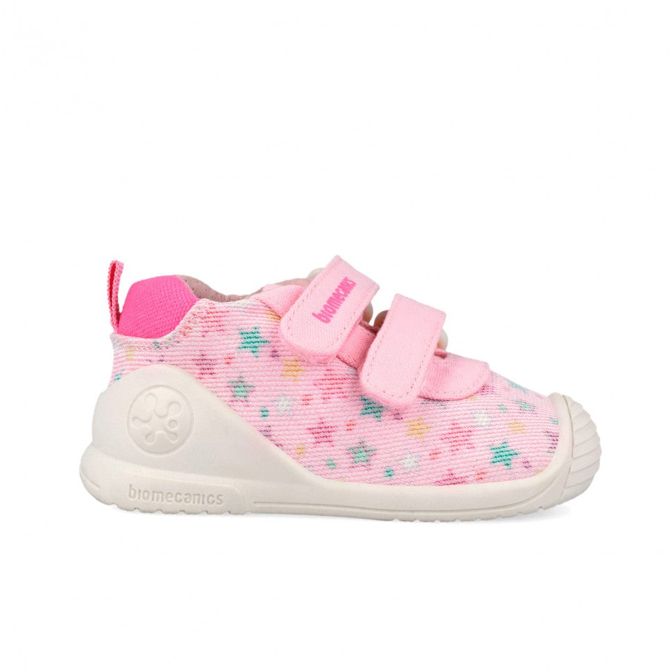 Biomecanics pantofi fete din panza canvas First Steps 18-24 Lurex Rosa cu stelute