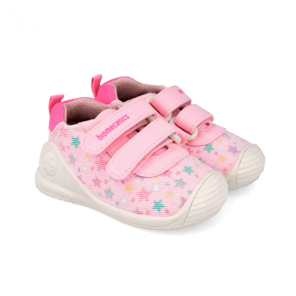 Biomecanics pantofi fete din panza canvas First Steps 18-24 Lurex Rosa cu stelute