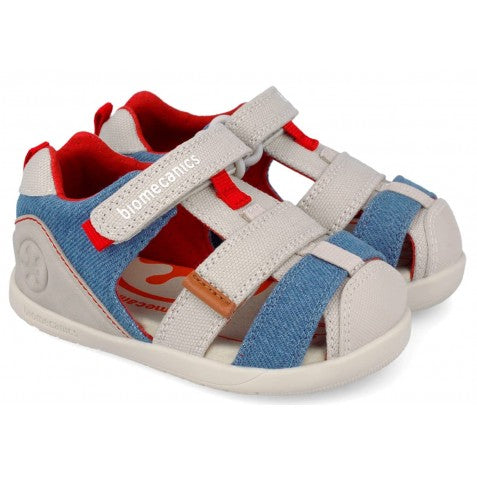 Biomecanics sandale baieti Barefoot din panza canvas 19-26 Pique Beige Y Azul
