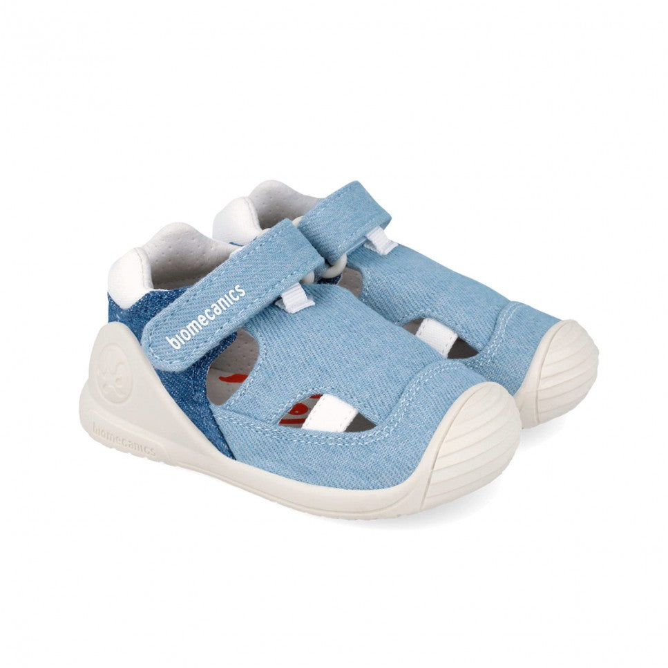 Biomecanics sandale baieti Barefoot First Steps din panza canvas 18-24 Pique Jeans
