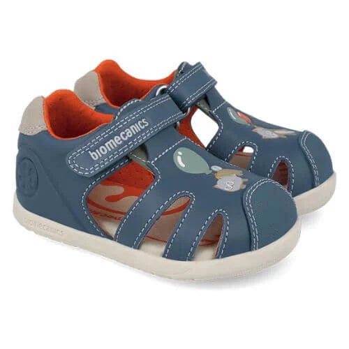 Biomecanics sandale baieti Barefoot Primii Pasi cu varf protejat 19-26 Sauvage Petrol cu pisica Imagine principală a produsului