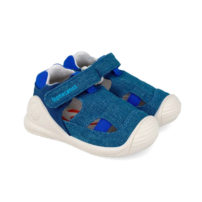 Biomecanics sandale baieti Barefoot First Steps din panza canvas 18-24 Pique Azul