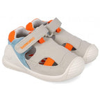 Biomecanics sandale baieti Barefoot First Steps din panza canvas 18-24 Pique Beige Claro Y Arangia