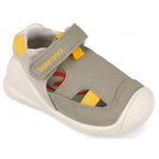 Biomecanics sandale baieti Barefoot First Steps din panza canvas 18-24 Pique Beige Y Amarillo