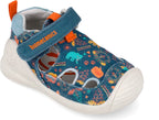 Biomecanics sandale baieti din panza canvas 18-24 Pique Petrol cu elefanti