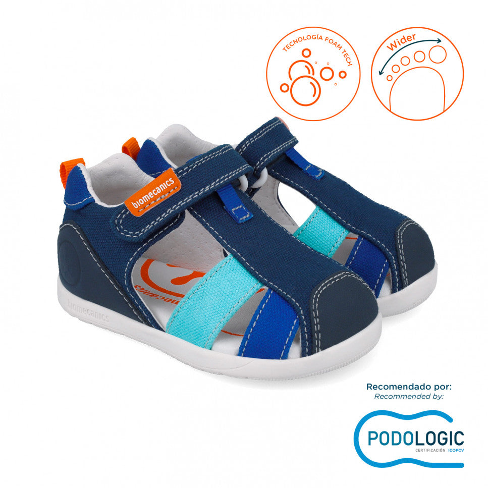 Biomecanics sandale baieti din panza Primii Pasi 19-23 Pique Azul Marino