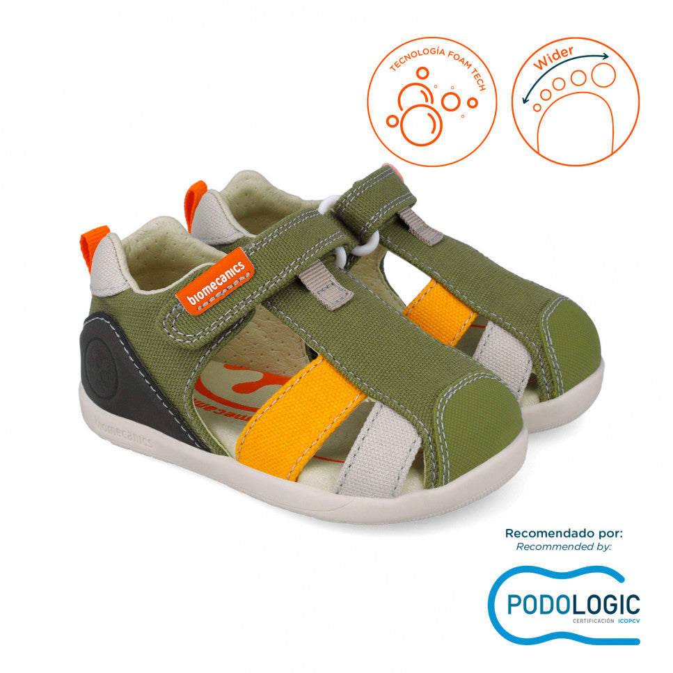 Biomecanics sandale baieti din panza Primii Pasi 19-23 Pique Kaki