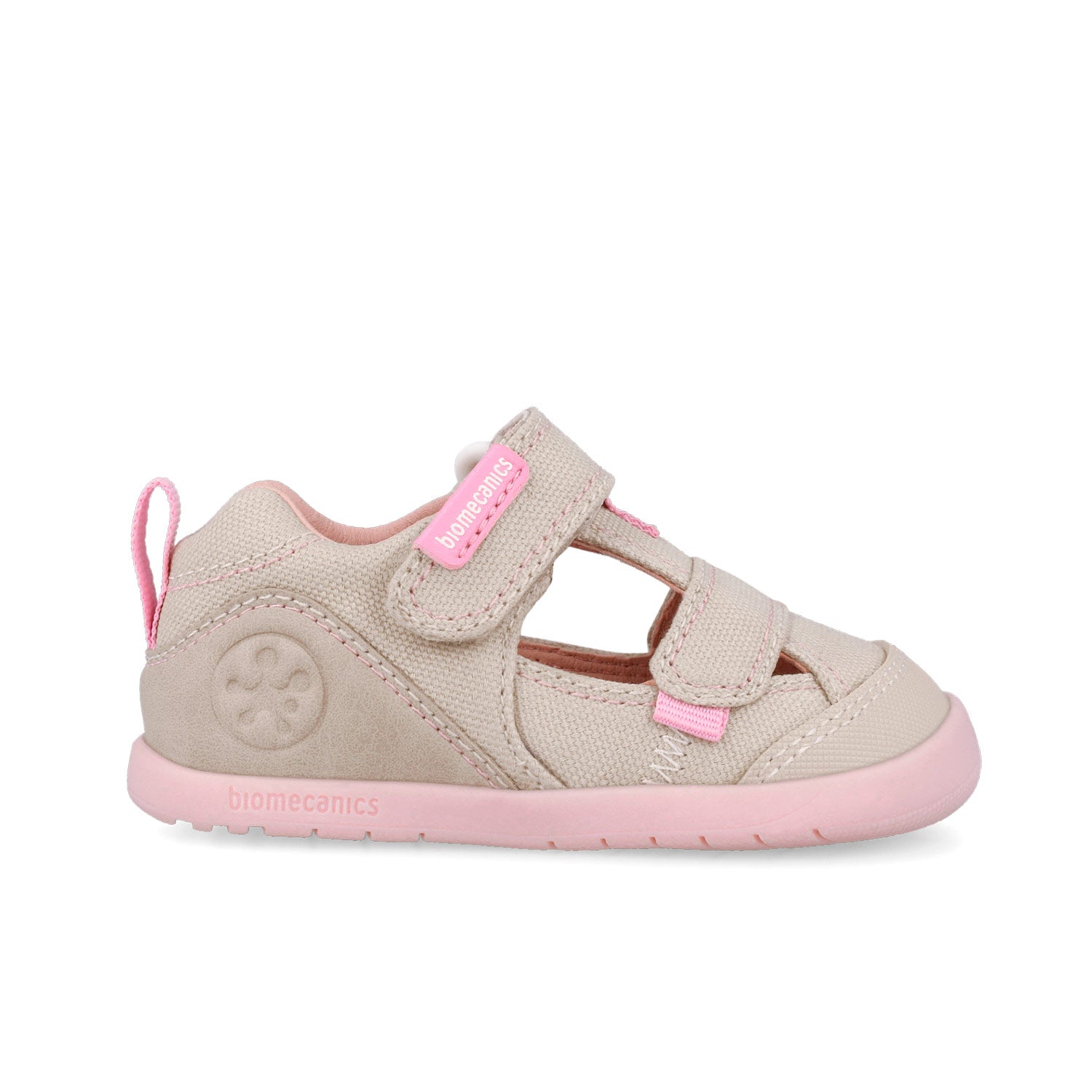 Biomecanics sandale fete Barefoot din panza canvas 19-26 Pique Beige Y Rosa