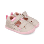Biomecanics sandale fete Barefoot din panza canvas 19-26 Pique Beige Y Rosa