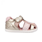 Biomecanics sandale fete Barefoot Primii Pasi 19-26 Metalcris Platino y Cotton cu inimioara