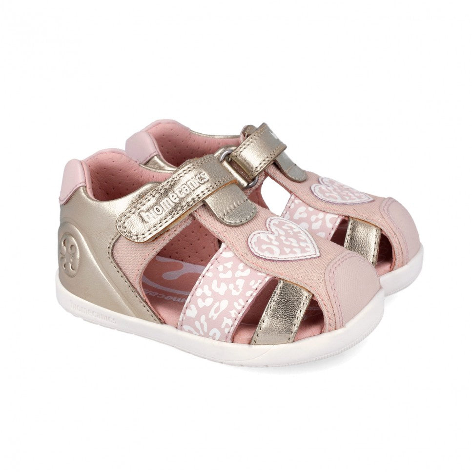 Biomecanics sandale fete Barefoot Primii Pasi 19-26 Metalcris Platino y Cotton cu inimioara