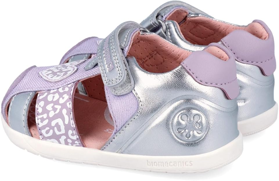 Biomecanics sandale fete Barefoot Primii Pasi 19-26 Metalcris Platino y Lila cu inimioara Imagine secundară a produsului