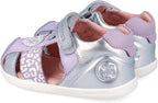 Biomecanics sandale fete Barefoot Primii Pasi 19-26 Metalcris Platino y Lila cu inimioara