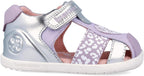 Biomecanics sandale fete Barefoot Primii Pasi 19-26 Metalcris Platino y Lila cu inimioara