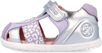 Biomecanics sandale fete Barefoot Primii Pasi 19-26 Metalcris Platino y Lila cu inimioara