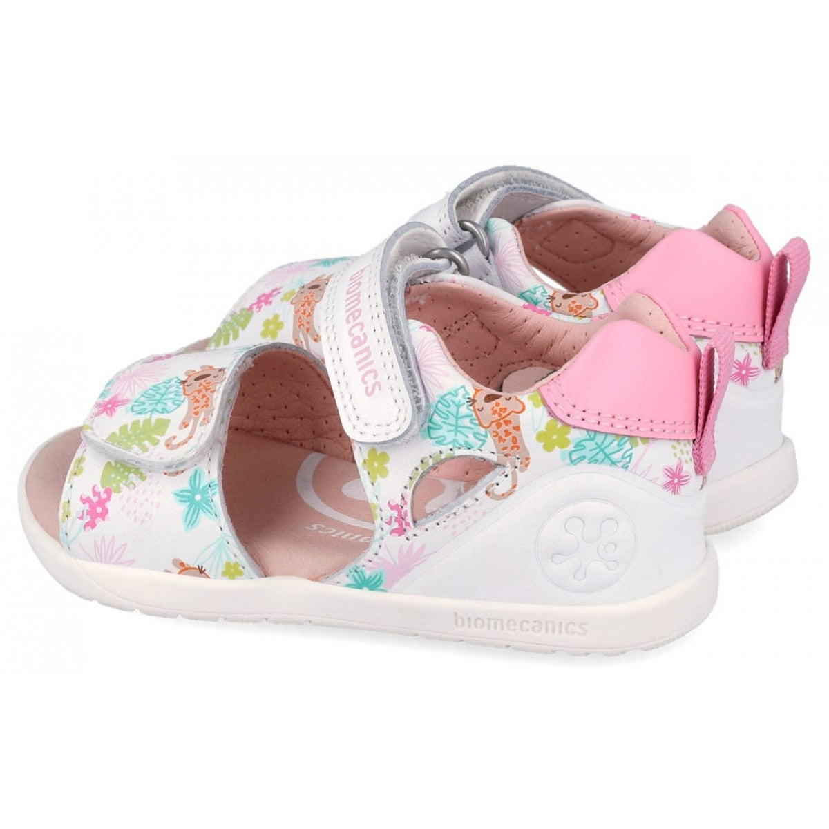 Biomecanics sandale fete Barefoot Primii Pasi cu varf deschis 19-26 Napa Blanco cu leopard